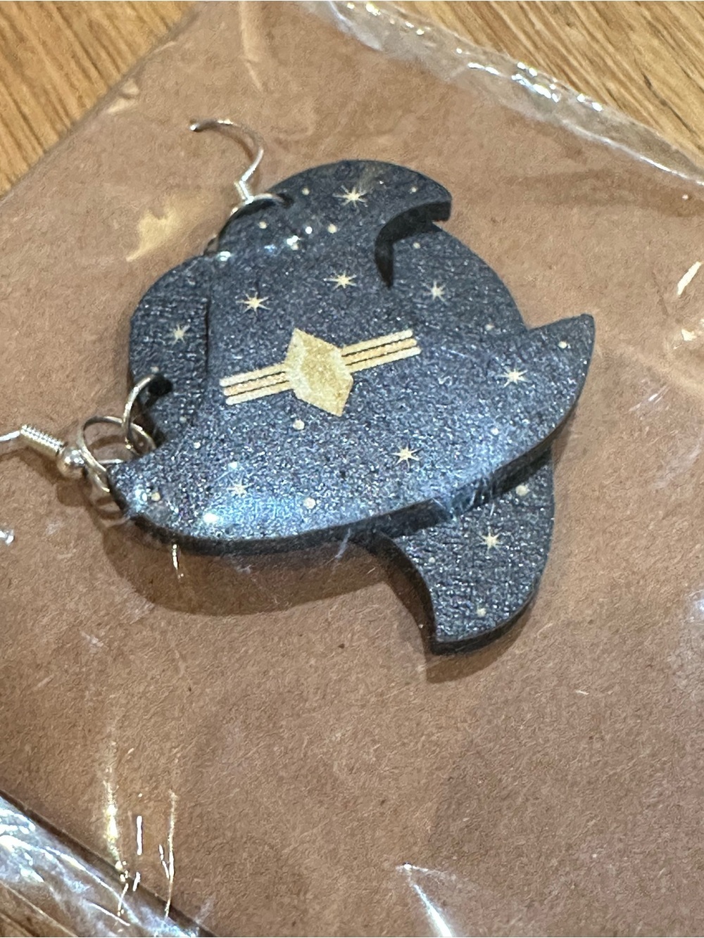 Starry Galaxy Witch 🧙 Hat Dangle Earrings in Navy with Gold Accents
